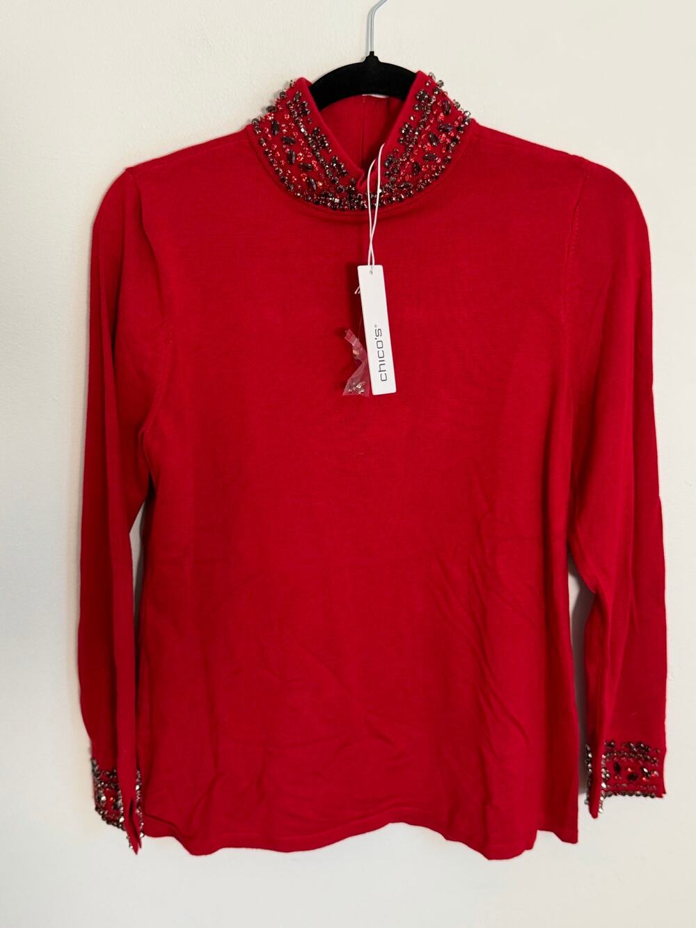 Chico's Pullover Sweater Floral rhinestones NWT size medium